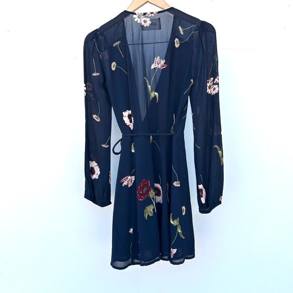 Reformation Long Sleeve Wrap Mini Dress Dark Black Floral Small Fall V-Neck - Picture 4 of 10